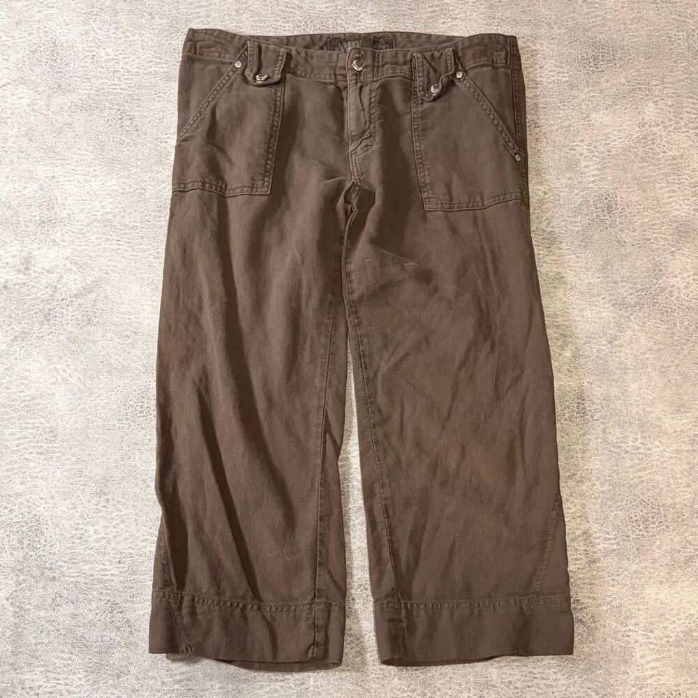 Brown Linen Utility Crop Pants